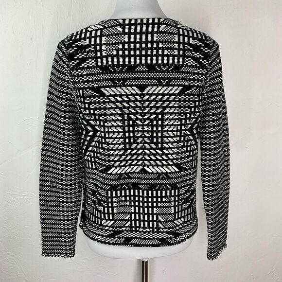 H&M Black White Woven Geometric Open Front Blazer Jacket XS - Picture 5 of 6